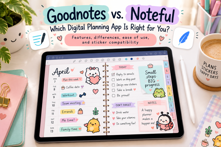 Goodnotes vs. Noteful compare features, ease of use, digital stickers, and planner compatibility to find the best iPad planning app for you